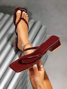 CUCCOO SZL 女士时尚系带简约舒适粗跟圆头凉鞋 - 酒紅6 - 查看 8