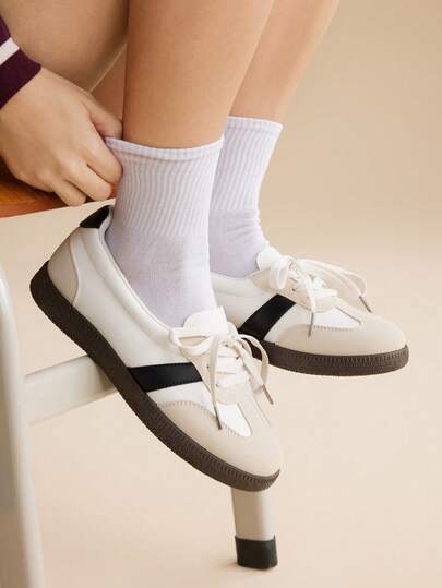 CUCCOO EASI Women's Casual Contrast Color Flat Athletic Sneakers, Versatile For Daily Wear