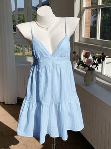 Comfortcana 蓝色雪纺无袖连衣裙，女士夏季度假新款 - 藍色 - 查看 5