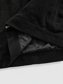 ROMWE MEN Street Life Men's Corduroy Raglan Sleeve Metal Button Collar Jacket - Black - View 8