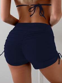 Swim Basics Women's Solid Color Side Drawstring Swimsuit Bottom, Summer Beach Vacation - Navy Blue - View 2