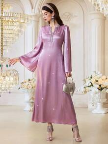 Al Najma Women's Turkish Maxi Dress & Arabic Traditional Abaya - Pink - View 5