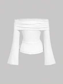 SHEIN MOD Women's Fashion Casual Bowknot Off-Shoulder Blouse - White - View 2