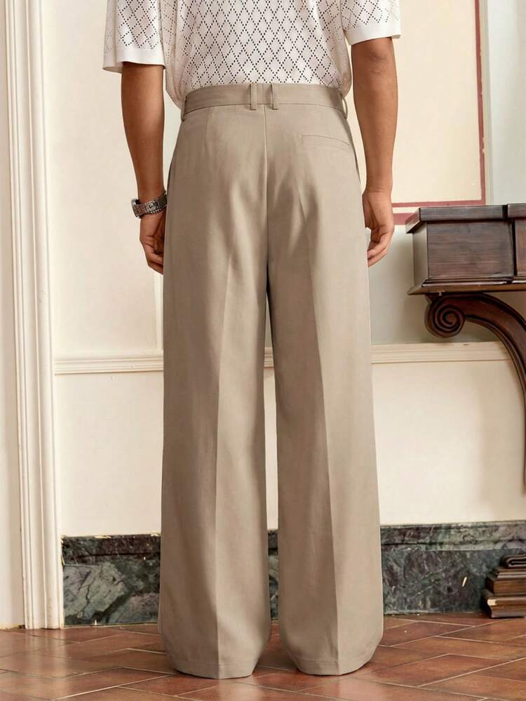 EASEVO Plus Size Men's Casual Woven Apricot Color Long Pants - Khaki - View 2