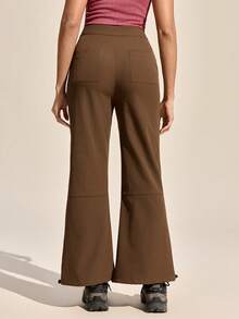 Exploreva Women's Solid Color Casual Outdoor Pants With Pockets - Chocolate Brown - View 6