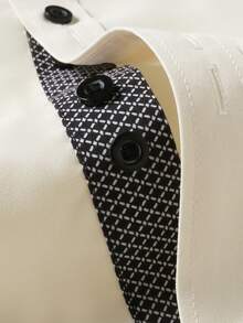 Manfinity Mode Plus Size Men's Casual Commuter Printed Patchwork Shirt - Beige - View 4