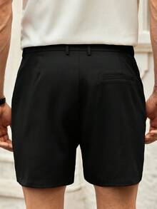 HIMLAND Men's Simple Solid Color Casual Shorts, Straight Leg Knee Length, Suitable For Commuting, Summer Plain Shorts Mens Shorts Black Dress Shorts Men 5 Inch Inseam Shorts Black Vacation Outfit Men - Black - View 3