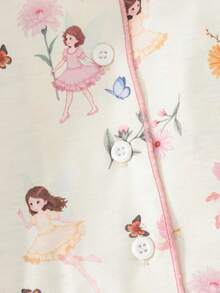 SHEIN 2件套女婴可爱休闲粉色蝴蝶结荷叶边长袖T恤和松紧腰裤套装