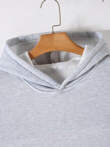 Vacaura 2pcs/Set Teen Boy Solid Black Thick Warm Pullover Hoodie & Cuffed Sweatpants Sports Suit - Grey - View 5