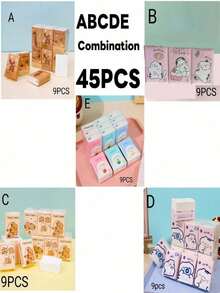 45 Pieces Of 5-Piece Pattern Tissue Combination Set, Portable Pocket Handkerchief, Antiviral Face Towel, Regular Skin Type, Cordless Paper, Small Toilet Paper, Cleaning Supplies - Multicolor - View 2