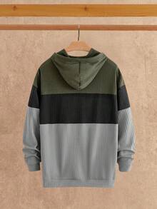 EASEVO Plus Size Men's Casual Contrast Color Drawstring Hoodie - Multicolor - View 2