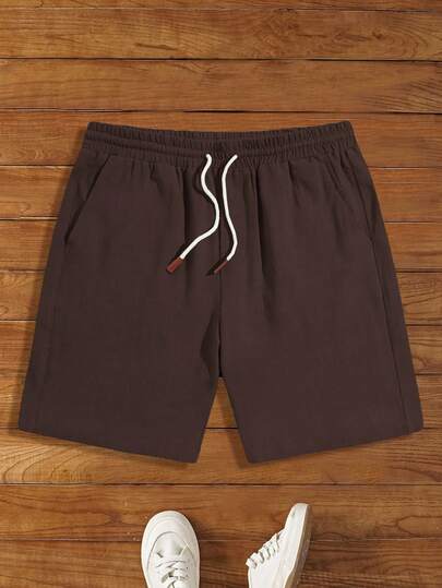 HIMLAND Men's Solid Color Drawstring Waist Pocket Casual Loose Shorts