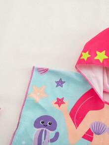 SHEIN Baby Girl Mermaid Print Hooded Cover-Up Swimsuit