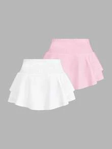 SHEIN EZwear 女士针织休闲运动短裤，春夏款 - 粉色 - 查看 2