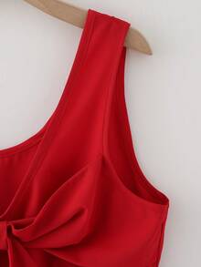 Franclia 新款蝴蝶结无袖女式背心，修身夏季外套 - 紅色 - 查看 3