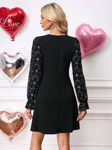 SHEIN Clasi Gaun Mini Wanita Elegan dengan Hiasan Payet dan Jala - Hitam - View 4