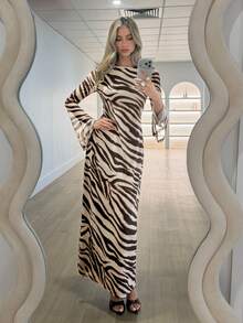 Siren Gaze Đầm nữ tay loe họa tiết da báo, kiểu dáng thường ngày, thích hợp cho mùa thu. - Nhiều màu - Xem 8