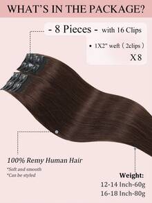8PCS With 16 Clips Straight Clip In Hair Extensions 100% Real Human Hair Color 2# Dark Brown 12-18 Inch Double Weft Invisible Clip Hair Extensions Remy Natural Human Hair For Women Girl Daily Full Head Use - 2# - View 4