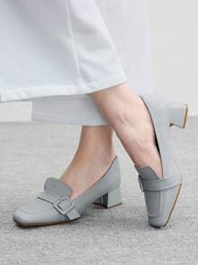 CUCCOO BIZCHIC Spring And Autumn Fashion Square Toe Heel Shoes Women's Korean Version Buckle Sleeve Casual Shoes Women's One Pedal Mary Jane Women's Shoes Valentine's Day - Blue - View 3