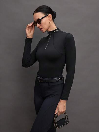 Activina Enfärgad ridjacka med ståkrage och halv dragkedja framtill för kvinnor