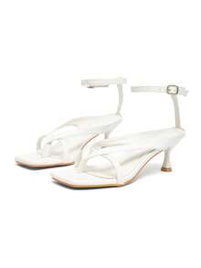 CUCCOO SZL Women's Fashion Black Rhinestone Ankle Strap Comfortable Chunky Heel Sandals, Suitable For Commuting, Dating, Gatherings, Parties And Other Occasions Valentine's Day - White 2 - View 1