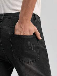 Officeau Men's Classic Black Denim Stretch Jeans Spring To Summer - Black - View 6