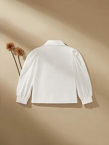 SHEIN 少女休闲度假风亮片仿珍珠灯笼袖白色衬衫，春秋季白色衬衫，花卉刺绣白色长袖衬衫，翻领衬衫，优雅母女装（2 件分开出售），母女装（2 件分开出售） - 白色 - 查看 7