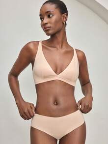 Ocili Women's Solid Color Simple Everyday Bra - Apricot - View 1