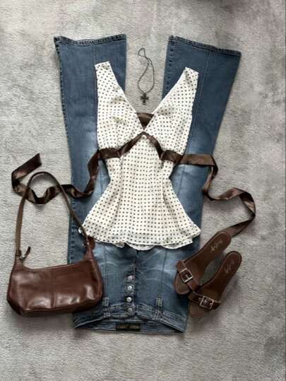 Glimmora Women's Polka Dot Print Tie Back Sleeveless Fashionable Blouse