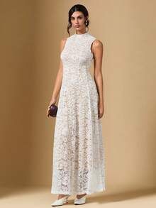 Briarwyn 女士优雅蕾丝无袖连衣裙，适合派对穿着 - 白色 - 查看 8