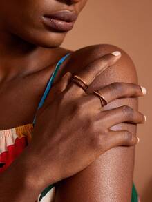 JIAN LASALA 2pcs Minimalist Fashionable Elegant Everyday Versatile Luxurious Alloy Ring Set - Brown - View 2