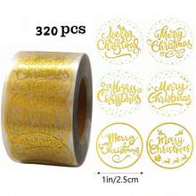 320张/卷 金色箔片透明英文涂鸦贴纸，12种设计，适用于礼物、贺卡、婚礼、新年、节日派对、礼品、信封、卡片DIY装饰、PVC不干胶贴纸、学习用品、返校季 - 彩色 - 查看 6