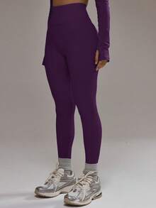 Musera Sport Quần legging cạp cao không đường may, chỉ có phần đáy, thích hợp cho tập luyện thể thao mùa đông, tập gym. - Màu tím - Xem 3