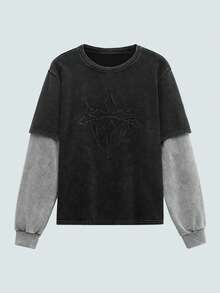 Modcrash 1 chiếc quần thể thao nam hiệu "THE STAR" in logo ngôi sao, khóa kéo bên hông, ống quần rộng rãi, gấu quần rách, kiểu dáng suông, thích hợp cho trang phục thu đông hè, phù hợp mặc hàng ngày, dáng rộng thoải mái, trang phục đi nghỉ hè, phong cách retro Mỹ, unisex, dáng rộng thoải mái – Thích hợp mặc hàng ngày và trang phục đi nghỉ hè. - màu đen - Xem 1