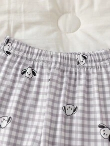 Baby Boys Pajamas-2 Pieces Pajama Set Summer Grey Gingham Puppy Print Short Sleeve Button Down Shirt With Collar Elastic Waist Long Pants Toddler Sleepwear Lightweight Holiday 2026 Must Have Cute Gift Home Travel - Grey - View 8