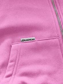 AXEPEAK 美式黑色毛领连帽衫，小众设计修身短款男士卫衣外套 - 粉色 - 查看 5