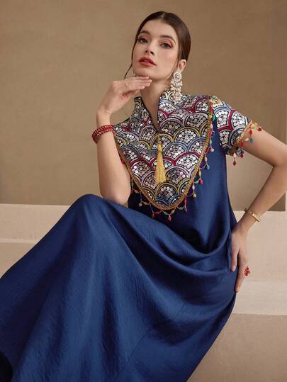 Al Najma 女士复古风短袖土耳其长裙