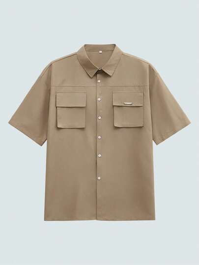 Modcrash Men's Utility Old Money Style Shirt White Cargo Shirt With 3D Pocket Short Sleeve Loose Fit Lapel Shirt For Resort Outdoor Daily Wear Father's Day Gift Spring To Summer Retro American,Unisex Summer Tops Summer Outfits,Suitable For Everyday Wear,Relaxed Fit ,Summer Holiday Outfits