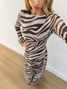 Siren Gaze Đầm nữ tay loe họa tiết da báo, kiểu dáng thường ngày, thích hợp cho mùa thu. - Nhiều màu - Xem 4