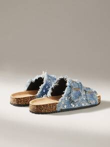 Solecia Women's Buckle Design Daily Versatile Fashion Half-Drag Flat Sandals - Baby Blue - View 4