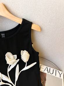 Franclia Women's Fashion Front Center 3D Floral Bodysuit - Black - View 6