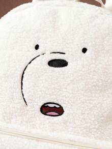 We Bare Bears X SHEIN Mochila de moda para damas, dulce y linda, con patrón de peluche bordado - Blanco - Ver 5