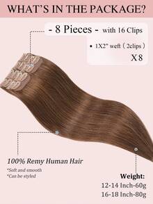 8 件装 16 个夹子直发接发 100% 真人发色 4# 浅棕色 12-18 英寸双纬隐形接发雷米天然真人发适合女性女孩日常全头使用 - S4 - 查看 4