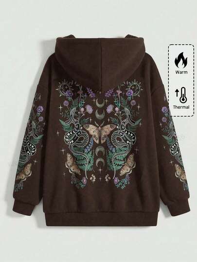 Goth جاكيت هوديي سوداء مقاس كبير مزينة برسومات العناكب والفراشات والثعابين والأشواك، مناسبة للخريف والشتاء، وكذلك للاستخدام اليومي والأعياد