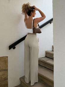 Jeta Ari Elegant And Mature Lady Style Pearl-Studded Tight Bustier Camisole Tank Top - White - View 2