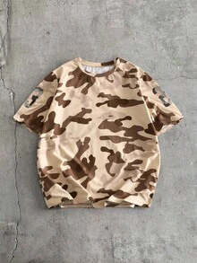 AXEPEAK Men's Casual Camo Numeric & Letter Print Short Sleeve T-Shirt,Summer Streetwear Brown Khaki Beige Graphic Tee Camo Jersey Shirt For City Break - Multicolor - View 2