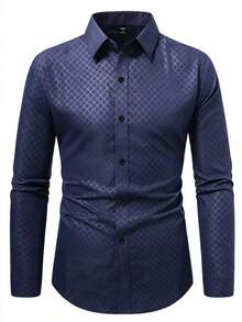 Manfinity Mode Áo sơ mi nam dài tay kẻ caro kiểu công sở//Bộ 3 áo sơ mi nam dài tay dáng regular fit với họa tiết hình thoi, thích hợp cho văn phòng và mặc hàng ngày, áo sơ mi nam lịch sự, áo sơ mi công sở thường ngày. - Nhiều màu - Xem 4
