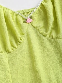 Sweetra 法式优雅公主裙，泡泡袖喇叭裙摆设计，收腰剪裁，时尚温柔的女士连衣裙，春夏款 - 綠色 - 查看 5