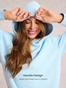 GLOWMODE 日常抓绒套装，超柔软保暖宽松版型，可调节抽绳印花连帽卫衣，适合日常休闲、户外、健身房、工作室等冬季穿着。 - Blue Day - 查看 3