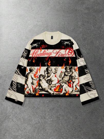 Unisex Casual Round Neck Printed Long Sleeve T-Shirt, Couple Matching, Spring/Autumn